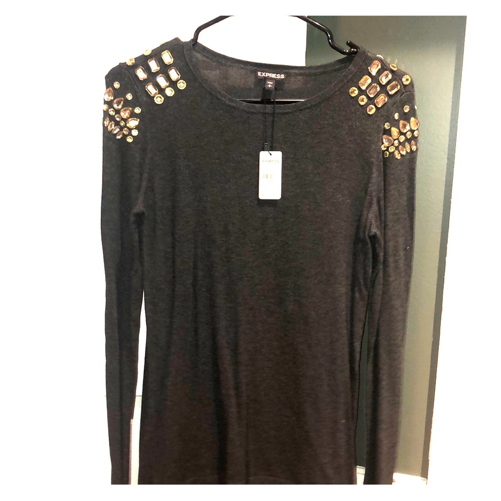Express fitted sweater w embellished shoulders